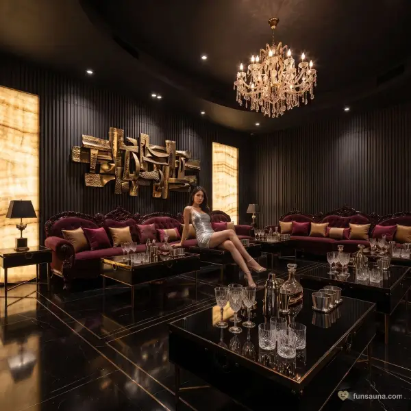 Baroque party room with black marble floor at Clube Rio, Macau