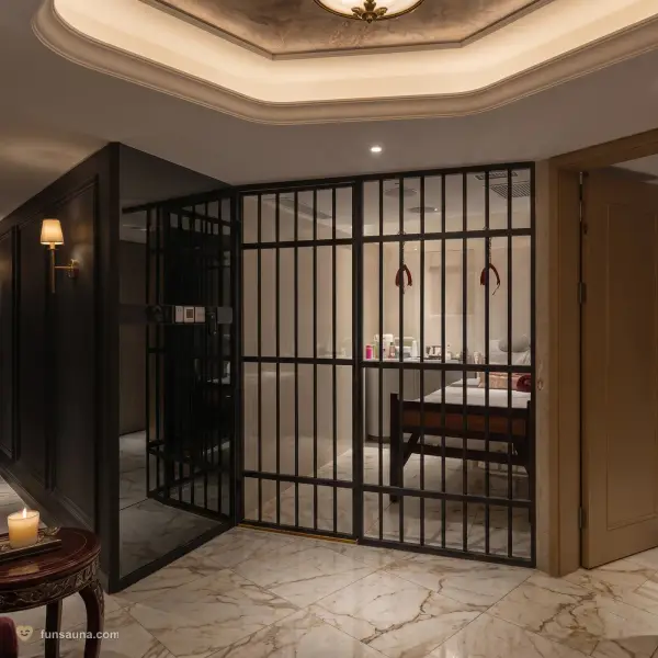 Jail bars room at East Castle Spa, Macau