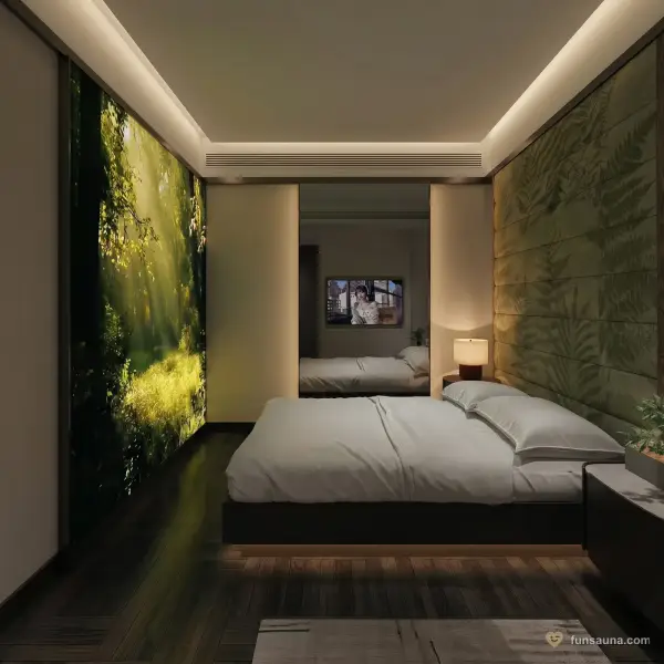 Forest mural bedroom at Empire Sauna, Macau