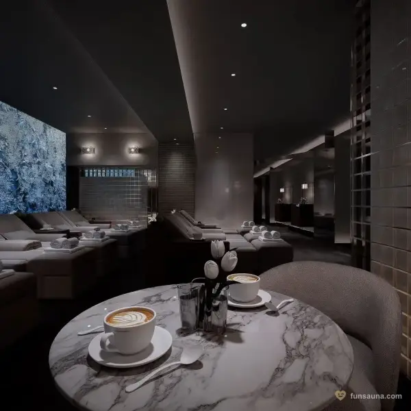 Marble cafe lounge at Empire Sauna, Macau