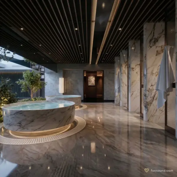 Twin marble bath pools inside Empire Sauna Macau