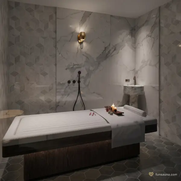 White marble treatment room interior at Empire Sauna Macau