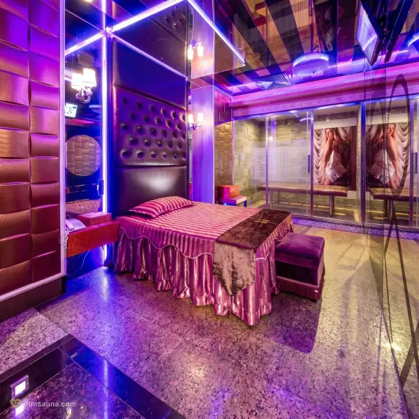 Purple led bedroom at Familia Nobre, Macau