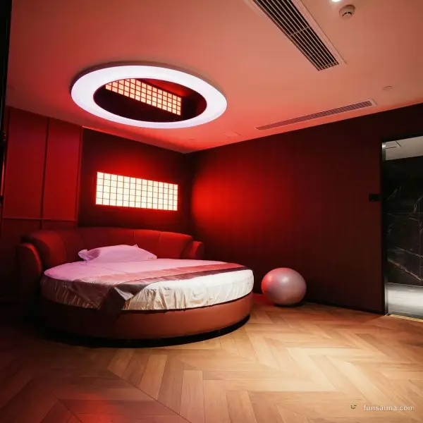 Red-themed treatment room inside Number Nine Spa, Macau