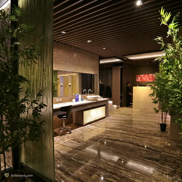 Vanity area in the changing room at Number One Sauna, Macau