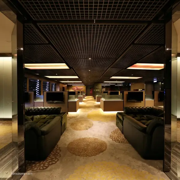 Chesterfield tv lounge at Number One Sauna, Macau