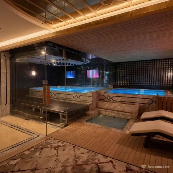 Gold ceiling pool and sauna at Oceanic Royal Spa, Macau