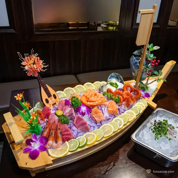 Sashimi boat platter at Oceanic Royal Spa, Macau