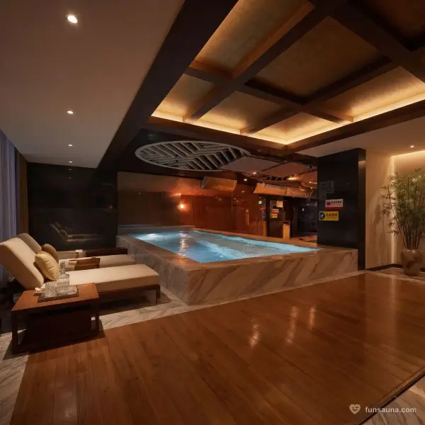 Wood deck bath pool at Oceanic Royal Spa, Macau