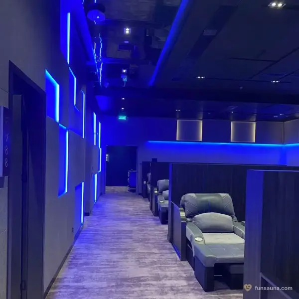 Blue led v88 corridor at Shang Pin Spa, Macau
