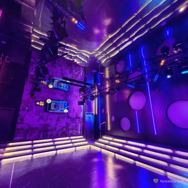 Purple-lit showcase stage at Shang Pin Spa, Macau