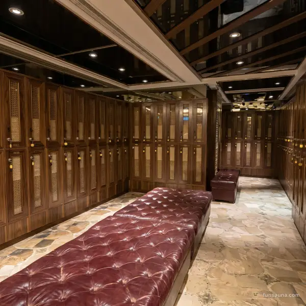Wood locker room at The Excellent Sauna, Macau