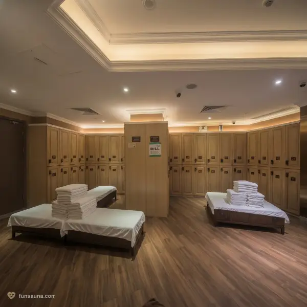 Wood locker room at Victoria Sauna, Macau